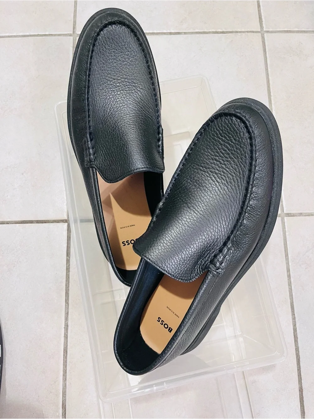 Boss Black Pebbled Leather Slip-On Loafers Size 43 or 10 men’s - Picture 3 of 7